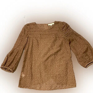 LOFT Brown‎ Semi-Sheer Blouse w/ White Polka Dots size Medium